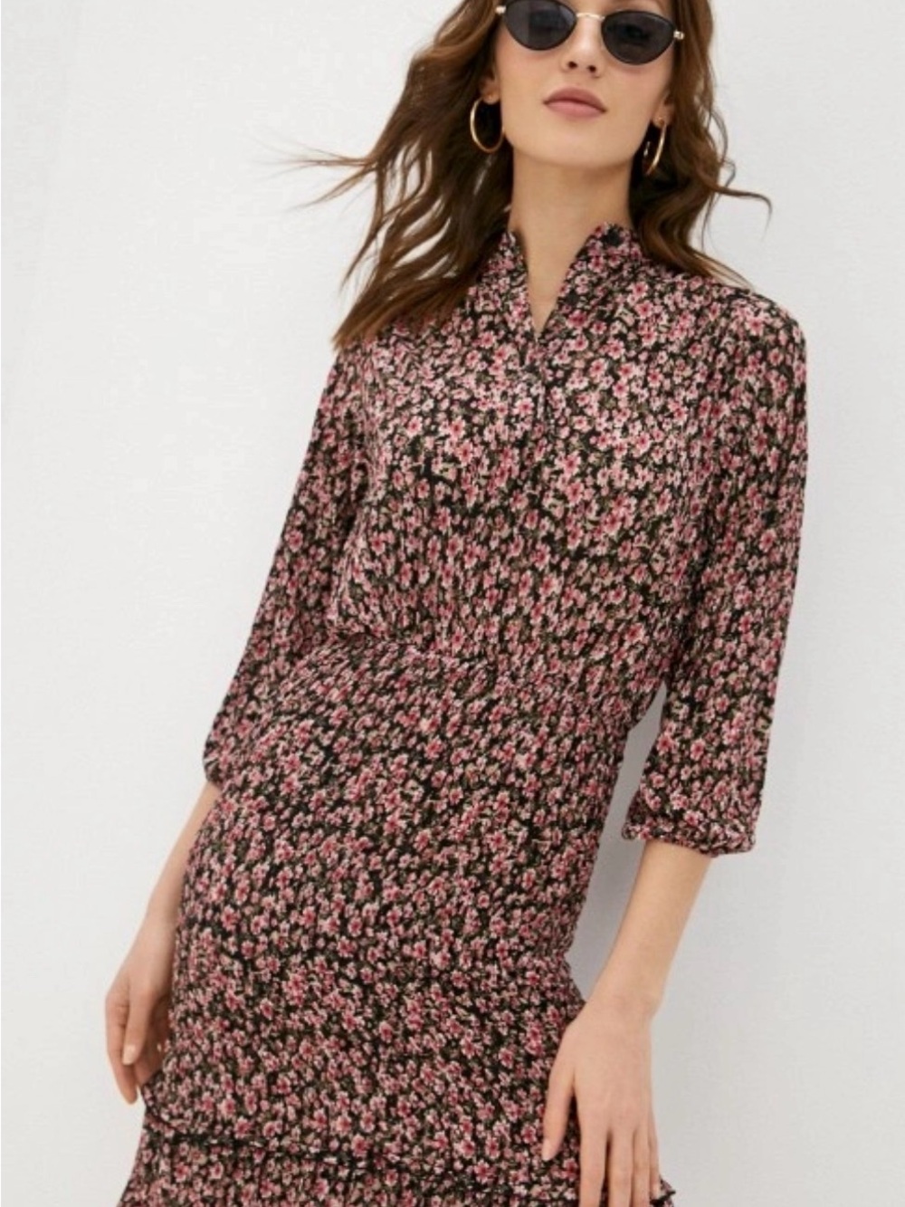 Mango Black Dress with Pink Floral Pattern